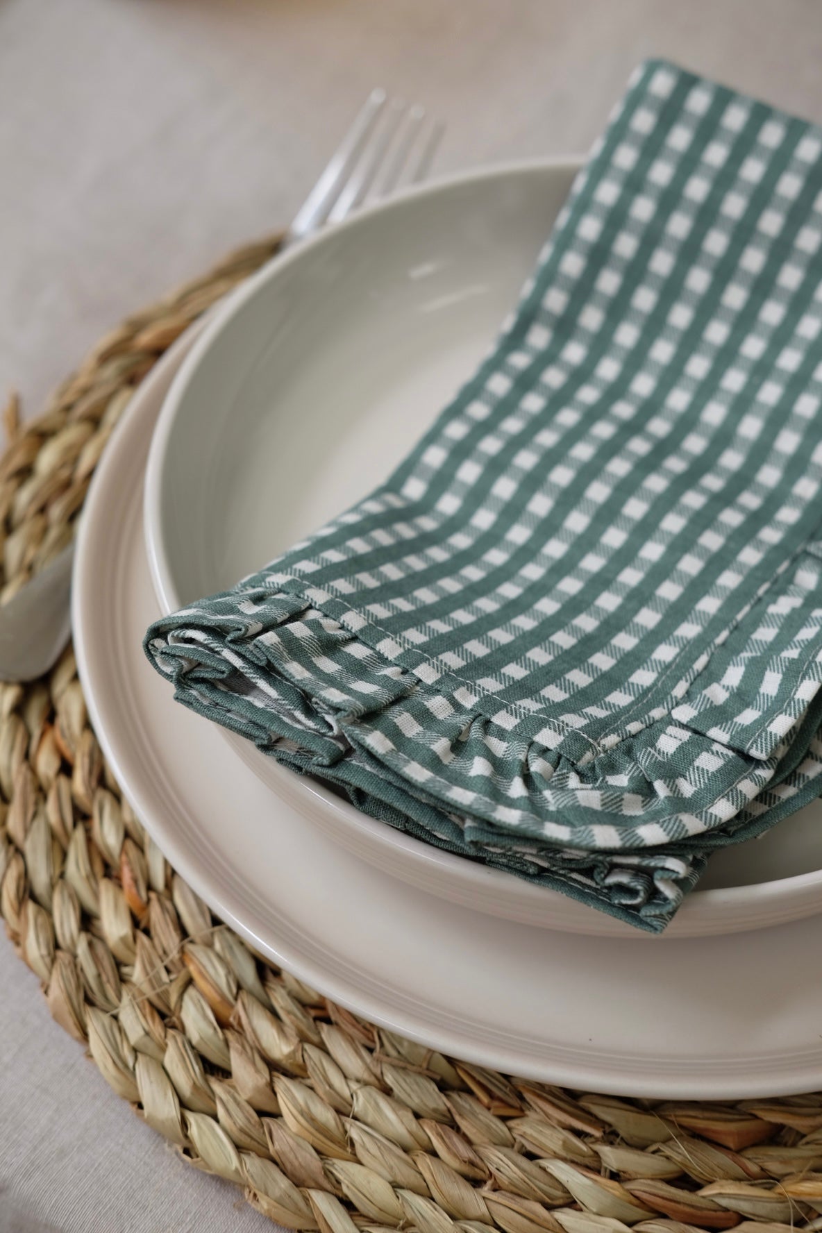 The green check frill napkin set
