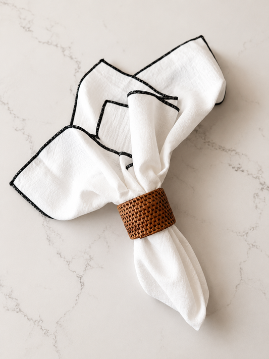 Ivory napkin set with coloured trim